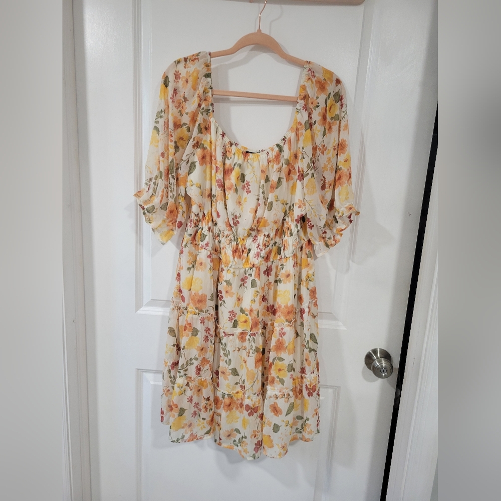 Gorgeous floral fall colors leaf leaves dress empire waist 2x EUC